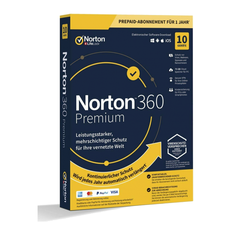 Norton 360 Premium 10 Geräte 1 Jahr + 75 GB MD (mit Abonnement) (deutsch)