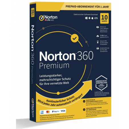 Norton 360 Premium 10 Geräte 1 Jahr + 75 GB MD (mit Abonnement) (deutsch)