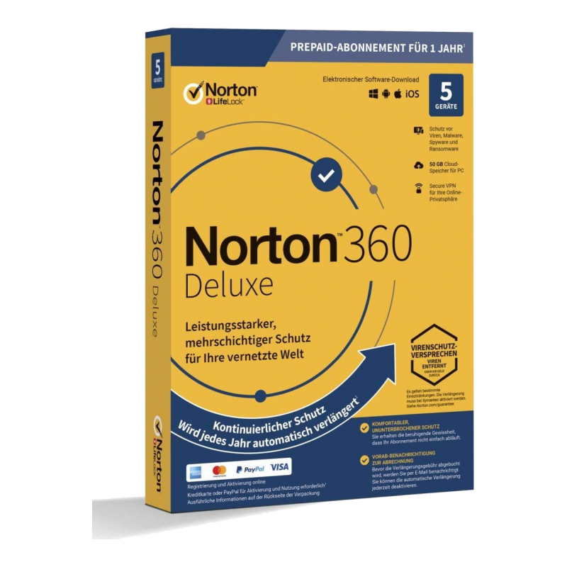 Norton 360 Deluxe 5 Geräte 1 Jahr + 50 GB MD (mit Abonnement) (deutsch)