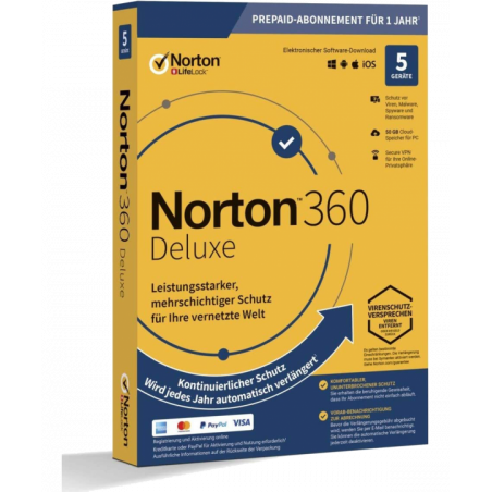 Norton 360 Deluxe 5 Geräte 1 Jahr + 50 GB MD (mit Abonnement) (deutsch)