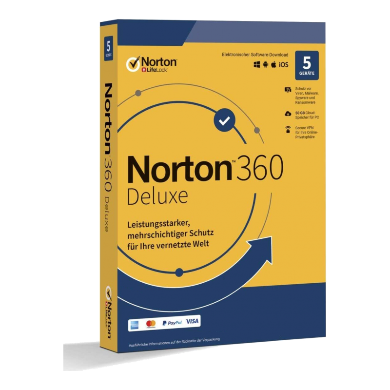 Norton 360 Deluxe 5 Geräte 1 Jahr + 50 GB MD (ohne Abonnement) (deutsch)