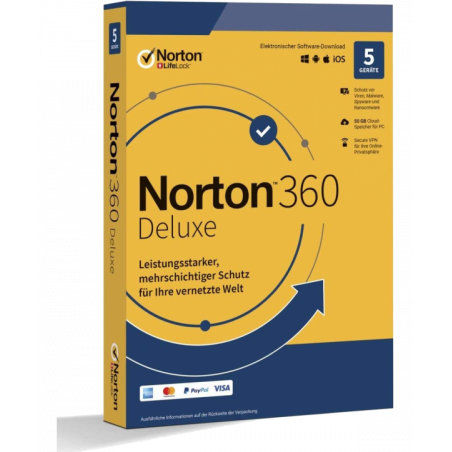 Norton 360 Deluxe 5 Geräte 1 Jahr + 50 GB MD (ohne Abonnement) (deutsch)