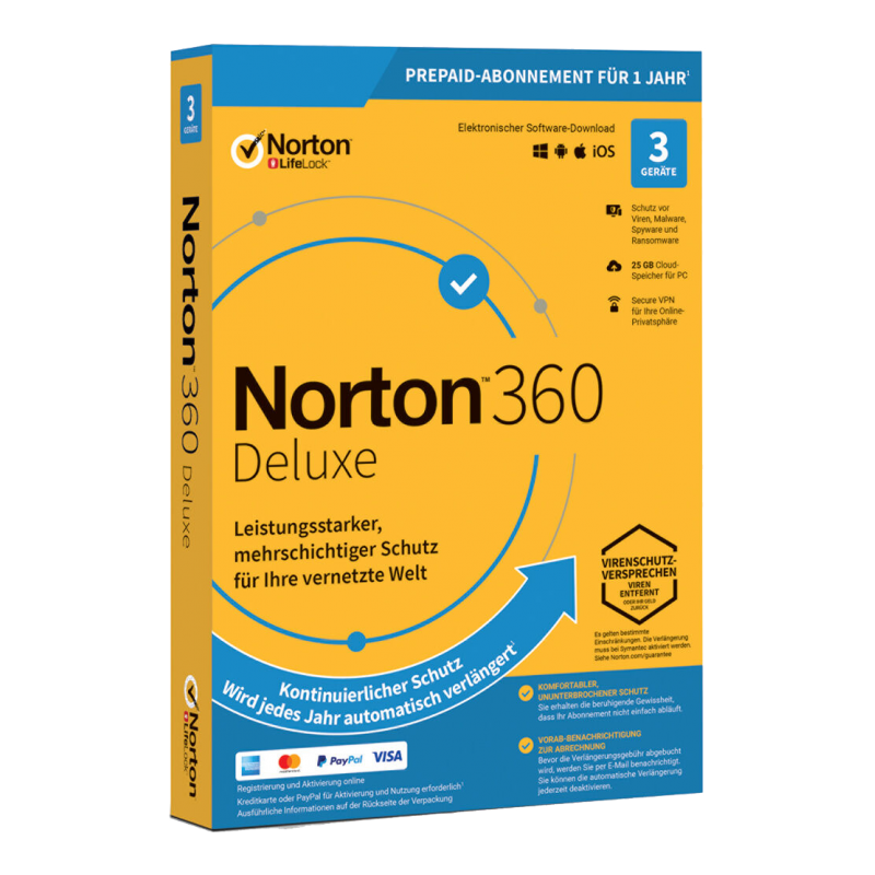 Norton 360 Deluxe 3 Geräte 1 Jahr + 25 GB MD (mit Abonnement) (deutsch)
