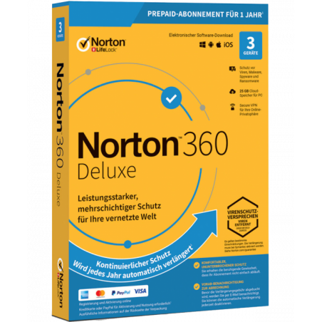 Norton 360 Deluxe 3 Geräte 1 Jahr + 25 GB MD (mit Abonnement) (deutsch)