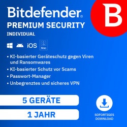 Bitdefender Premium Security Individual 5 Geräte 1 Jahr (aktuelle Jahresversion)