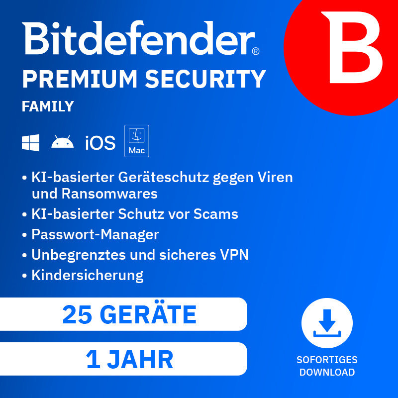 Bitdefender Premium Security Family 25 Geräte 1 Jahr (aktuelle Jahresversion)