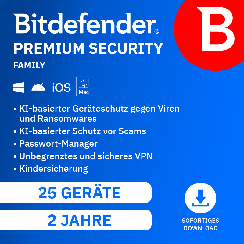 Bitdefender Premium Security Family 25 Geräte 2 Jahre (aktuelle Jahresversion)